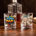 Personalized Super Dad Fist Bump 10 oz Rock Whiskey Glass with 2-7 Names Home Kitchen Accessories Father's Day Birthday Gift for Dad Wine Lovers
