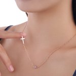 Personligt halsband med sidokors och födelsestenar Alla hjärtans dag Smycken Kommunion Kristen Jubileumspresent för kvinnor