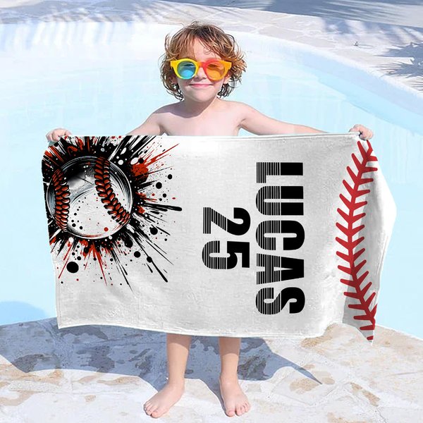 Personalized Graffiti Bomb Baseball Oversized Quick Dry Beach Towel with Name and Number Beach Accessories Birthday Gift for Baseball Lover