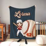 Personalized Softball Baseball Cartoon Character Soft Throw Blanket with Name and Number Home Decor Birthday Gift for Sport Lovers