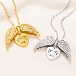 Personalized Dainty Angel Wings Dog Cat Ears Outline Heart Necklace with Engraved Name Birthday Pet Loss Memorial Gift for Pet Owners Lovers