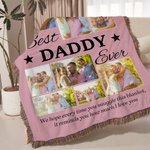 Personalized Best Ever 9 Family Photos Collage Soft Throw Blanket with Nickname and Tassels Home Decor Birthday Father's Day Gift for Dad Grandpa
