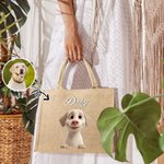 Personalized 1-3 Cute 3D Cartoon Dogs Large Jute Tote Bag with Names Travel Essential Birthday Gift for Women Pet Lovers