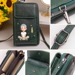 Personlig 3D tecknad flicka Födelseblomma Läder Telefon Plånbok Crossbody Väska med namn Bärbar Resa Essentials Födelsedagspresent för kvinnor