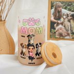 Personalized Dog Mom 3D Cartoon Character and 1-4 Dogs 20 oz Frosted Glass Cup with Lid and Straw Birthday Gift for Women Dog Lovers