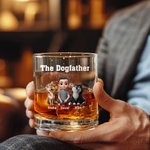Personalized The Dogfather 3D Cartoon 10 oz Whiskey Glass with Name and 1-4 Dogs Father's Day Birthday Gift for Dog Owners Wine Lovers