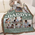 Personalized Best Ever 9 Family Photos Collage Soft Throw Blanket with Nickname and Tassels Home Decor Birthday Father's Day Gift for Dad Grandpa