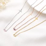 Personligt halsband med sidokors och födelsestenar Alla hjärtans dag Smycken Kommunion Kristen Jubileumspresent för kvinnor