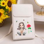 Personlig 3D tecknad flicka Födelseblomma Läder Telefon Plånbok Crossbody Väska med namn Bärbar Resa Essentials Födelsedagspresent för kvinnor