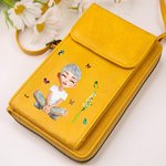 Personlig 3D tecknad flicka Födelseblomma Läder Telefon Plånbok Crossbody Väska med namn Bärbar Resa Essentials Födelsedagspresent för kvinnor