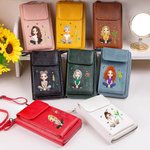 Personlig 3D tecknad flicka Födelseblomma Läder Telefon Plånbok Crossbody Väska med namn Bärbar Resa Essentials Födelsedagspresent för kvinnor