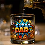 Personalized Super Dad Fist Bump 10 oz Rock Whiskey Glass with 2-7 Names Home Kitchen Accessories Father's Day Birthday Gift for Dad Wine Lovers