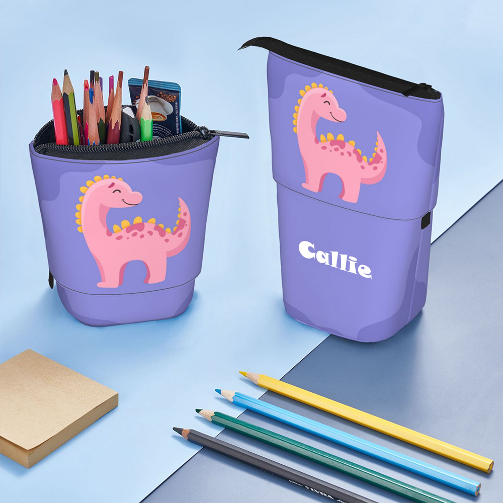 Sac à Crayons Télescopique Personnalisé avec Nom Motif d'Animal Monstre Dinosaure Cadeau Anniversaire pour Enfants