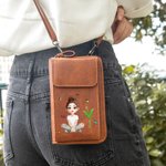 Personlig 3D tecknad flicka Födelseblomma Läder Telefon Plånbok Crossbody Väska med namn Bärbar Resa Essentials Födelsedagspresent för kvinnor