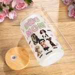 Personalized Dog Mom 3D Cartoon Character and 1-4 Dogs 20 oz Frosted Glass Cup with Lid and Straw Birthday Gift for Women Dog Lovers