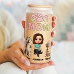 Personalized Dog Mom 3D Cartoon Character and 1-4 Dogs 20 oz Frosted Glass Cup with Lid and Straw Birthday Gift for Women Dog Lovers