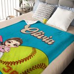 Personalized Softball Baseball Cartoon Character Soft Throw Blanket with Name and Number Home Decor Birthday Gift for Sport Lovers