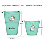 Personalisiertes Fantasie Einhorn Dino Monster 2-in-1 Federmäppchen mit Namen Teleskopisches Standmäppchen Schulanfang Geburtstag Geschenk für Kinder