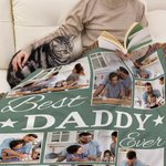 Personalized Best Ever 9 Family Photos Collage Soft Throw Blanket with Nickname and Tassels Home Decor Birthday Father's Day Gift for Dad Grandpa