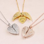 Personalized Dainty Angel Wings Dog Cat Ears Outline Heart Necklace with Engraved Name Birthday Pet Loss Memorial Gift for Pet Owners Lovers