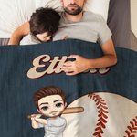 Personalized Softball Baseball Cartoon Character Soft Throw Blanket with Name and Number Home Decor Birthday Gift for Sport Lovers