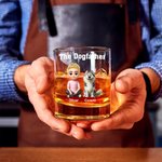 Personalized The Dogfather 3D Cartoon 10 oz Whiskey Glass with Name and 1-4 Dogs Father's Day Birthday Gift for Dog Owners Wine Lovers