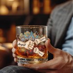 Personalized Super Dad Fist Bump 10 oz Rock Whiskey Glass with 2-7 Names Home Kitchen Accessories Father's Day Birthday Gift for Dad Wine Lovers