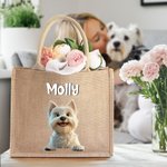 Personalized 1-3 Cute 3D Cartoon Dogs Large Jute Tote Bag with Names Travel Essential Birthday Gift for Women Pet Lovers