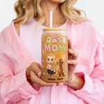 Personalized Dog Mom 3D Cartoon Character and 1-4 Dogs 20 oz Frosted Glass Cup with Lid and Straw Birthday Gift for Women Dog Lovers