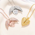 Personalized Dainty Angel Wings Dog Cat Ears Outline Heart Necklace with Engraved Name Birthday Pet Loss Memorial Gift for Pet Owners Lovers