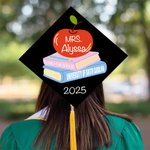 Gepersonaliseerde Appel Boek Naam Afstuderen Cap Topper Decoratie met Graad en Jaar School Afstuderen Gift voor Leraren Afgestudeerden
