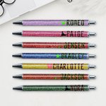 Personalised Glitter Witch Hat Bow Star Broom Design Ballpoint Pen with Name Birthday Back to School Halloween Gift for Kids Friends
