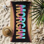 Personalized Baseball Ice Cream Drip Name Quick Dry Oversized Microfiber Beach Towel Summer Essential Holiday Birthday Gift for Family Friends