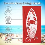 Serviette de Plage Personnalisée avec Nom et Motif Multicolore Surf Animaux Marins Cadeau d'Anniversaire pour Famille ou Amis