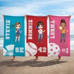 Asciugamano da spiaggia personalizzato oversize ad asciugatura rapida con personaggio femminile dei cartoni animati regalo di compleanno per donne