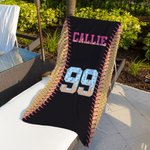 Personalized Ice Cream Drip Baseball Softball Oversized Quick Dry Beach Towel with Number and Name Vacation Accessory Birthday Gift for Sports Lovers
