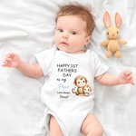 Personalized Cute Seahorse Hedgehog Family Animals 100% Cotton Baby Bodysuit Matching T-shirt with Name First Father's Day Gift for Dad Newborn