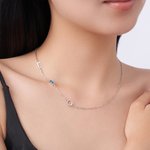 Personalised Baguette Birthstone and Initial Sideway Necklace Minimalist Jewellery Birthday Anniversary Mother's Day Gift for Women
