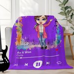 Personnalisé Cartoon Character Music Player Soft Throw Blanket with Name Home Decor Birthday Gift for Music Lovers Friends