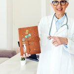 Personalized Cartoon Character Stethoscope Bow Birth Flower Name A5 PU Leather Notebook Cover with Storage Pocket Birthday Gift for Medical Staff