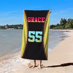 Personalized Ice Cream Drip Baseball Softball Oversized Quick Dry Beach Towel with Number and Name Vacation Accessory Birthday Gift for Sports Lovers