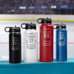 Personalized Hockey Jersey and Hockey Stick Design Insulated Water Bottle with Laser Engraved Name and Number Birthday Gift for Hockey Lovers Players