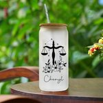 Personalized Zodiac Sign Flower Name 20 oz Can Shaped Glass Cup with Bomboo Lid and Straw Wedding Birthday Gift for Women