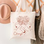 Personalizada Signo del Zodiaco Flor Lienzo Bolsa de tela reutilizable con nombre Esenciales de viaje Graduación Cumpleaños Regalo para Mujeres