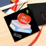 Gepersonaliseerde Appel Boek Naam Afstuderen Cap Topper Decoratie met Graad en Jaar School Afstuderen Gift voor Leraren Afgestudeerden