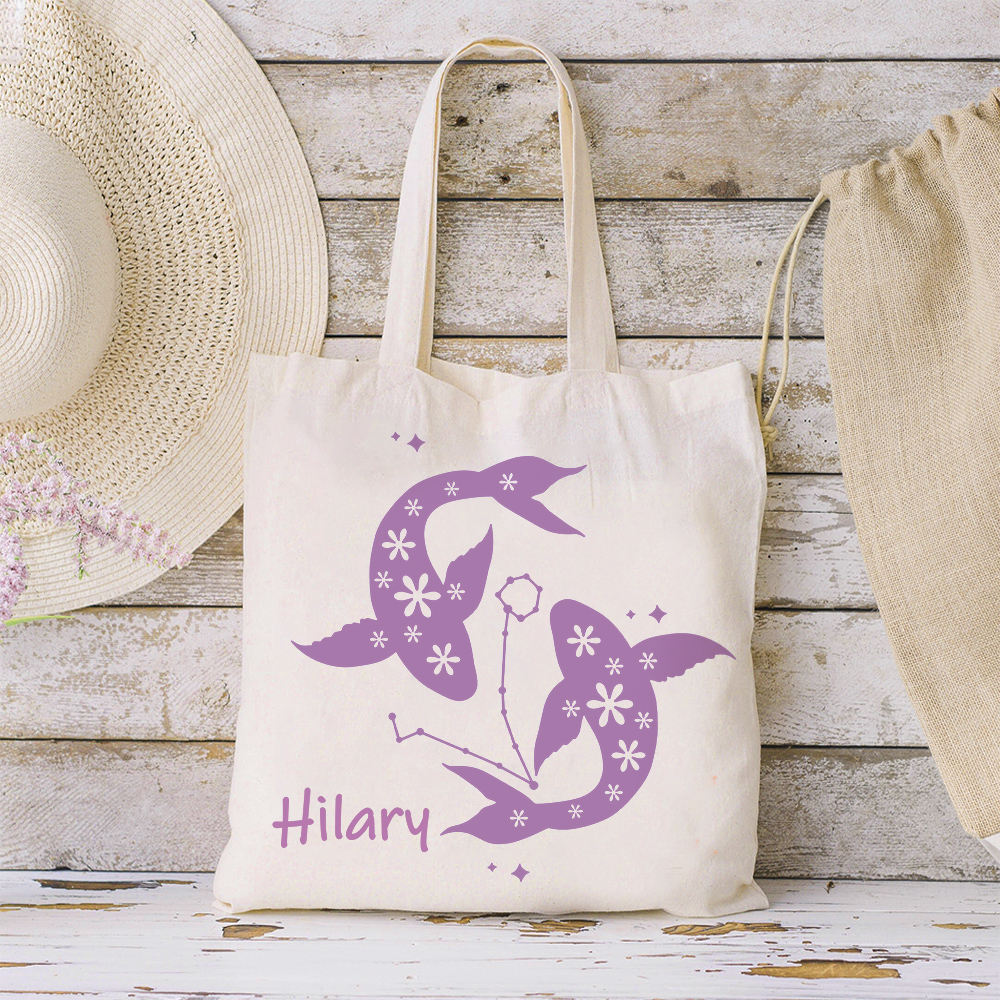 Sac à main en toile avec nom, personnalisé par le signe du zodiaque, pour les voyages, pour la remise des diplômes, pour les anniversaires, pour les femmes.