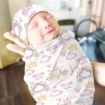 Personalised Cute Princess Castle Butterfly Soft Throw Blanket Swaddle and Knot Hat with Name Baby Shower Birthday Gift for Newborns