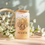 Personalized Zodiac Sign Flower Name 20 oz Can Shaped Glass Cup with Bomboo Lid and Straw Wedding Birthday Gift for Women