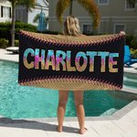 Personalized Baseball Ice Cream Drip Name Quick Dry Oversized Microfiber Beach Towel Summer Essential Holiday Birthday Gift for Family Friends