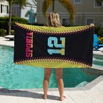 Personalized Ice Cream Drip Baseball Softball Oversized Quick Dry Beach Towel with Number and Name Vacation Accessory Birthday Gift for Sports Lovers